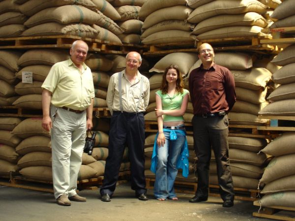 Four of us with coffee sacks