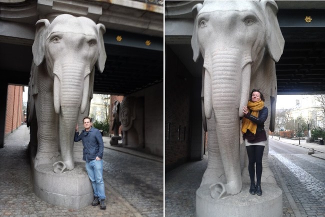 Standing with elephant statues